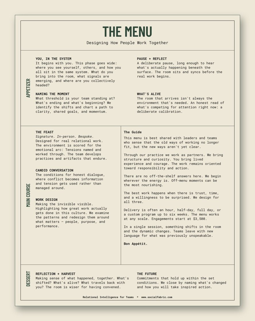 The Feast — the menu